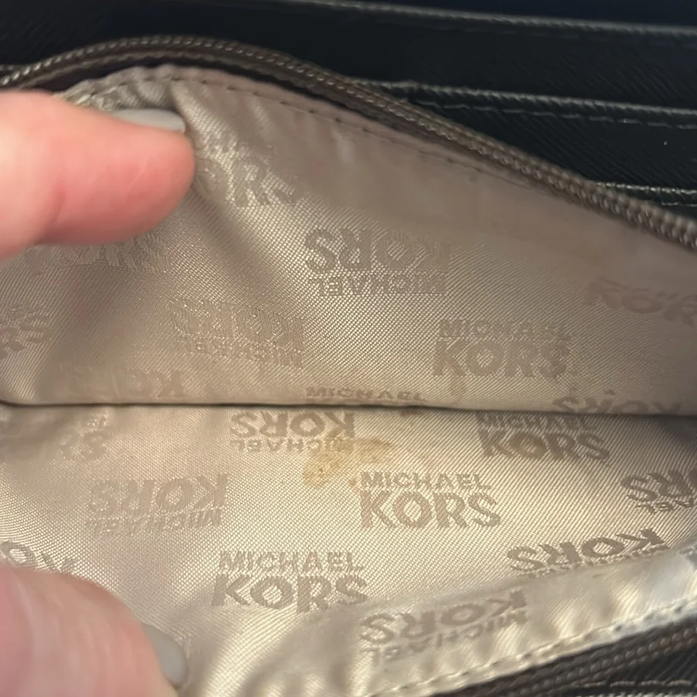 Michael Kors Beige Suede Pouch & Brown MK Signature Zip Wallet